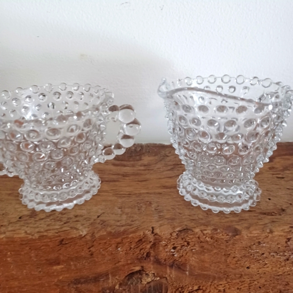 Vintage Duncan and Miller Hobnail clear sugar and Creamer Set
